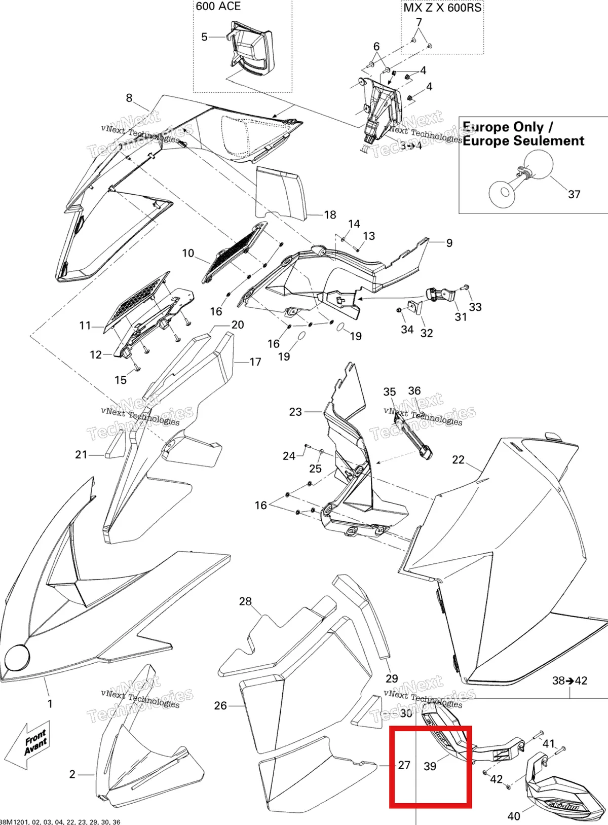Деталь 517305045 на схеме узла 2012 Ski-Doo MXZ XRS 800RETEC XP Hood
