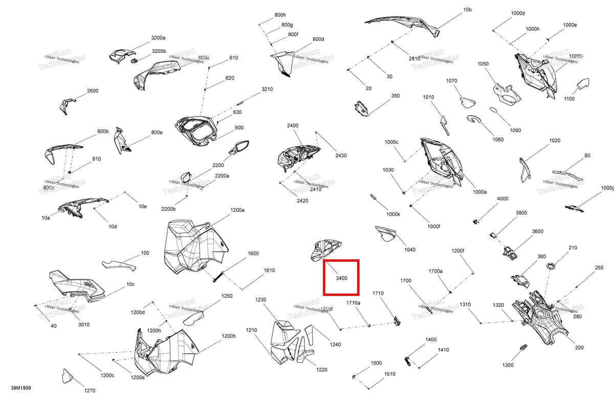 Деталь 517305095 (Деталь Trunk) на схеме узла 2019 Ski-Doo RENEGADE 600 ACE Hood
