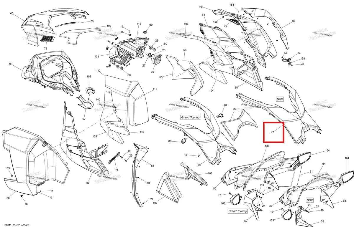 Деталь 517305163 на схеме узла 2013 Ski-Doo GSX SE 600HOE Hood, Windshield And Console