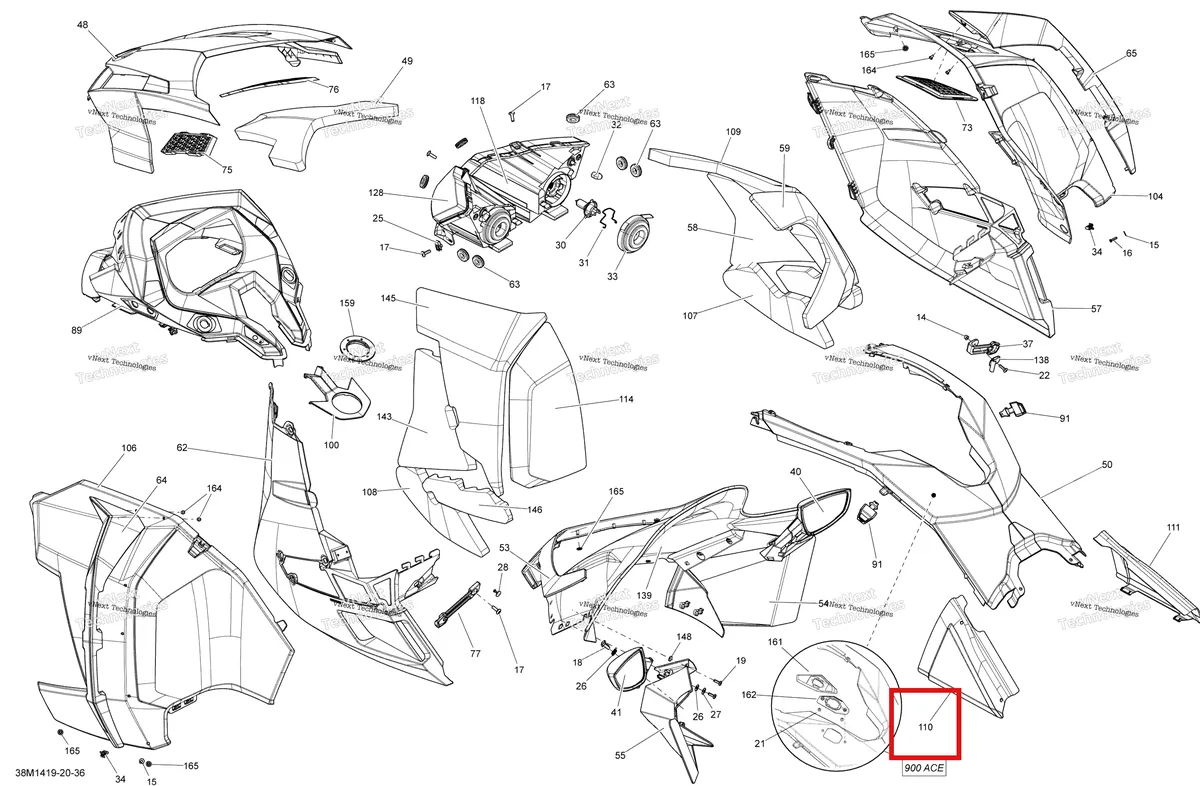 Деталь 517305177 на схеме узла 2014 Ski-Doo GRAND TOURING LE 12004TEC XR Hood, Windshield And Console