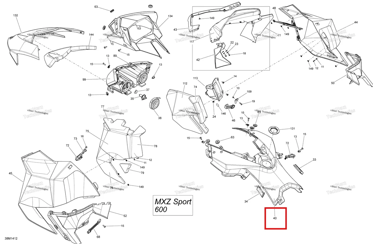 Деталь 517305189 на схеме узла 2014 Ski-Doo MXZ SPORT 600 REV-XP Hood, Windshield And Console