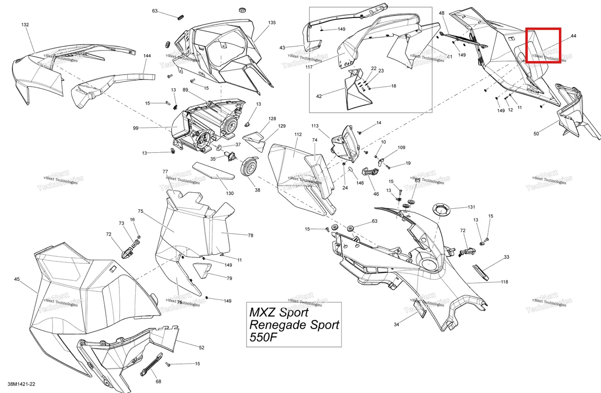 Деталь 517305194 на схеме узла 2014 Ski-Doo MXZ SPORT 550F XP Hood, Windshield And Console
