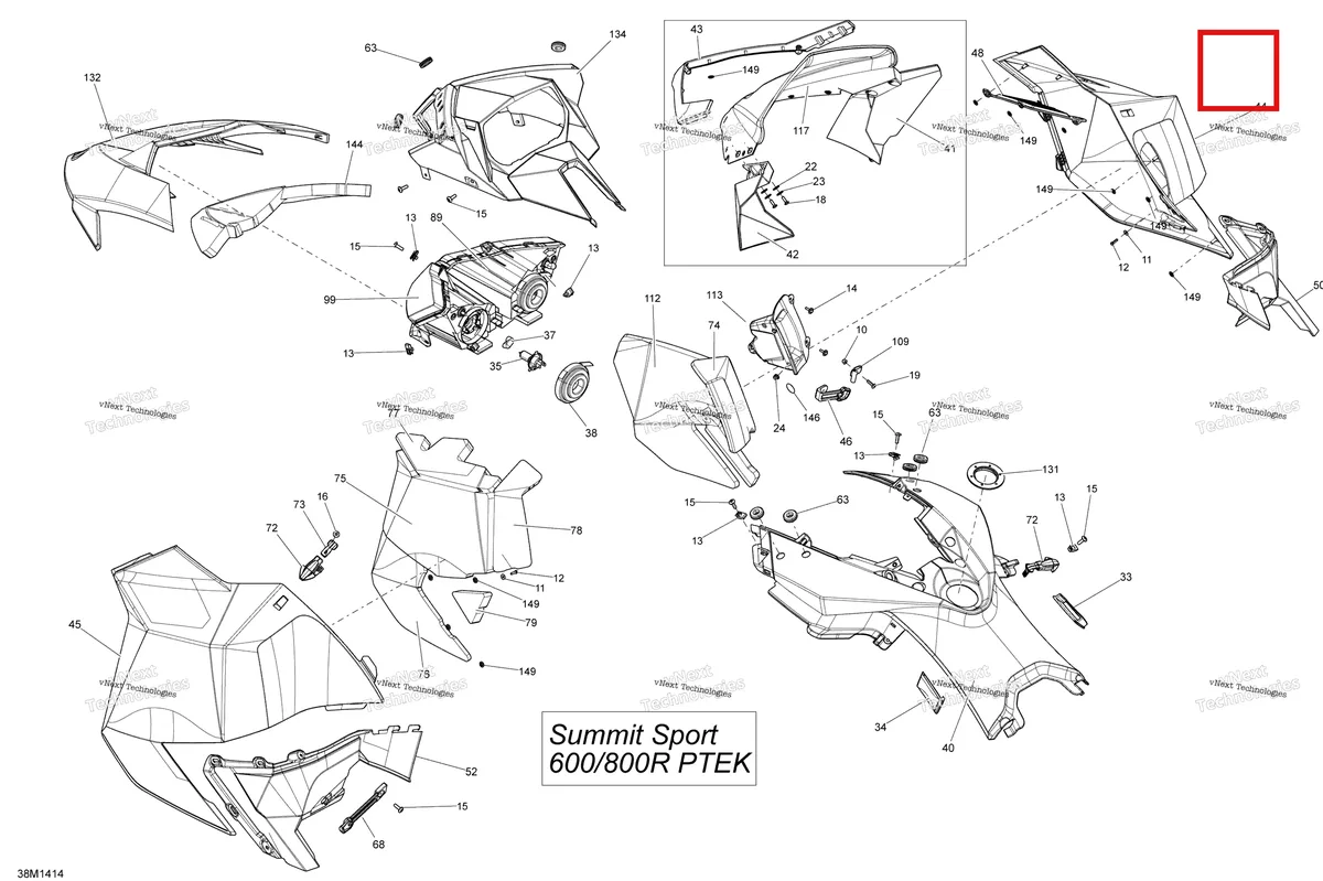 Деталь 517305213 на схеме узла 2014 Ski-Doo SUMMIT SPORT 600 XP 146 Hood, Windshield And Console
