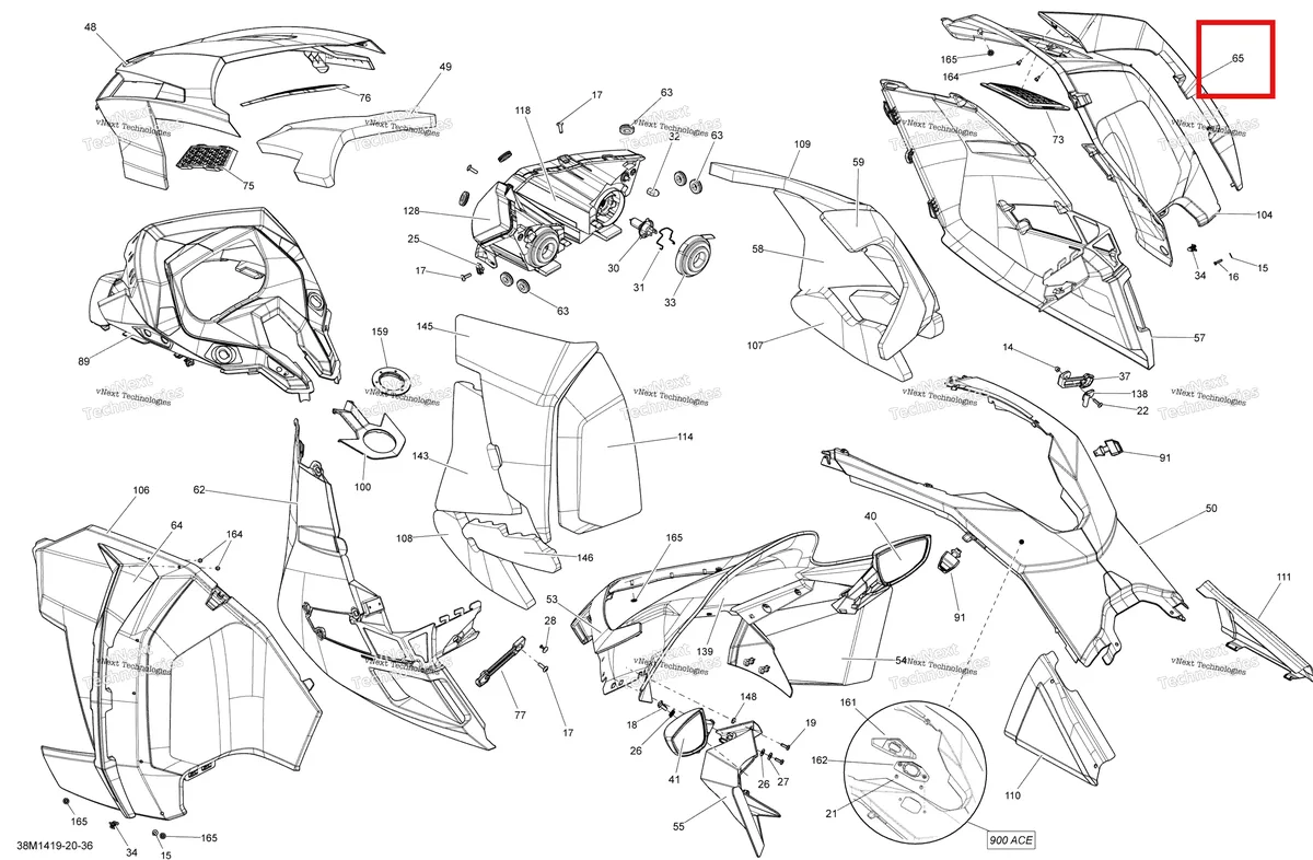 Деталь 517305232 на схеме узла 2014 Ski-Doo GRAND TOURING LE 12004TEC XR Hood, Windshield And Console