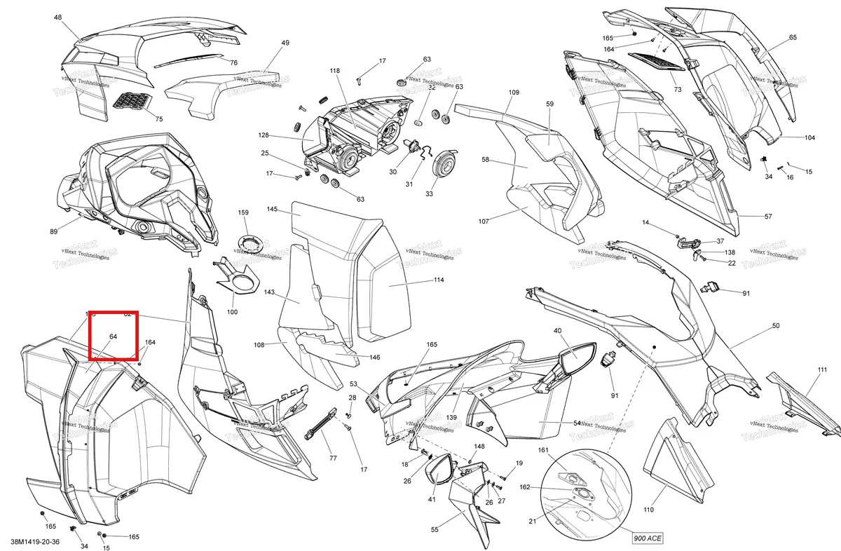 Деталь 517305233 на схеме узла 2014 Ski-Doo GRAND TOURING LE 12004TEC XR Hood, Windshield And Console