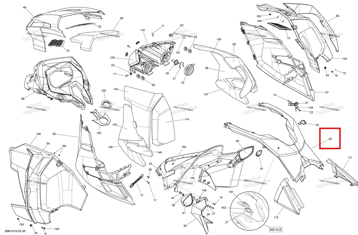 Деталь 517305259 на схеме узла 2014 Ski-Doo GRAND TOURING LE 12004TEC XR Hood, Windshield And Console