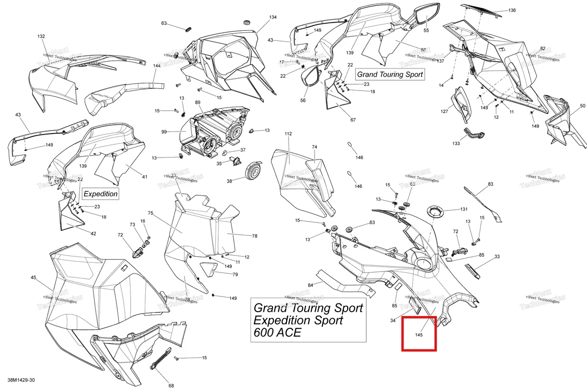 Деталь 517305278 на схеме узла 2014 Ski-Doo GRAND TOURING SPORT 600ACE XP Hood, Windshield And Console
