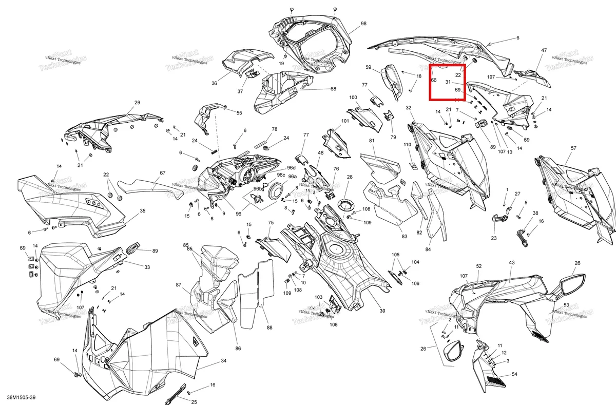Деталь 517305341 на схеме узла 2015 Ski-Doo GSX LE 600HOETEC XS120 Hood