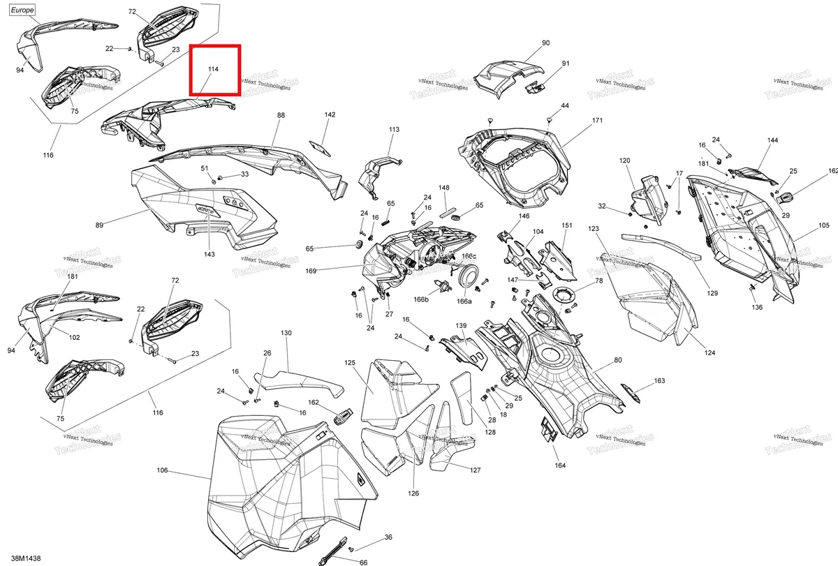 Деталь 517305382 на схеме узла 2014 Ski-Doo MXZ X 600RS XS RS Hood, Windshield And Console