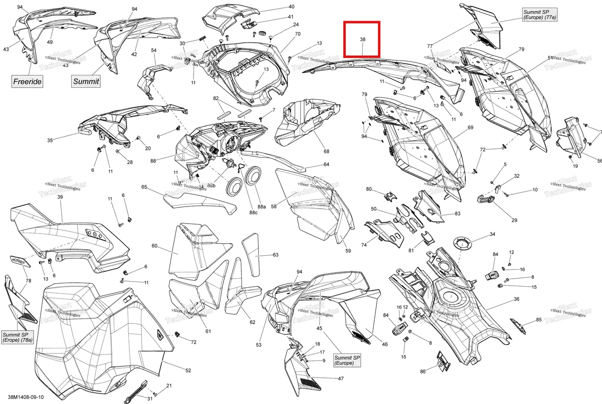 Деталь 517305384 на схеме узла 2014 Ski-Doo SUMMIT X 800RE XM 146 Hood, Windshield And Console