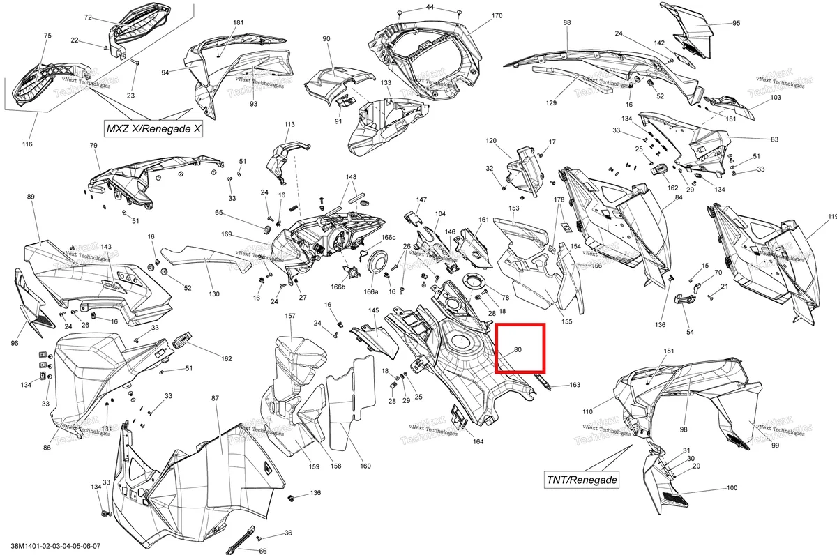 Деталь 517305386 на схеме узла 2014 Ski-Doo RENEGADE X 600HOE XS Hood, Windshield And Console