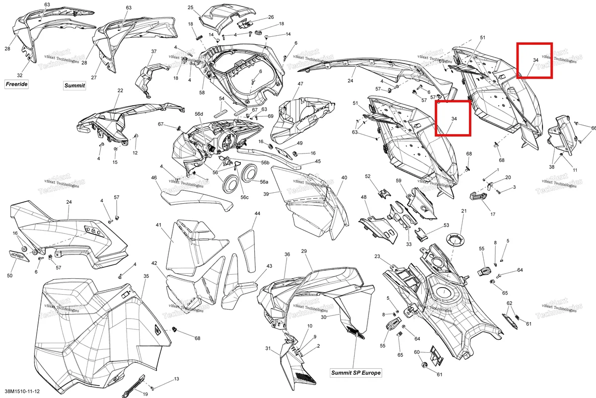 Деталь 517305677 на схеме узла 2015 Ski-Doo SUMMIT X 800RETEC XM T3-163 Hood