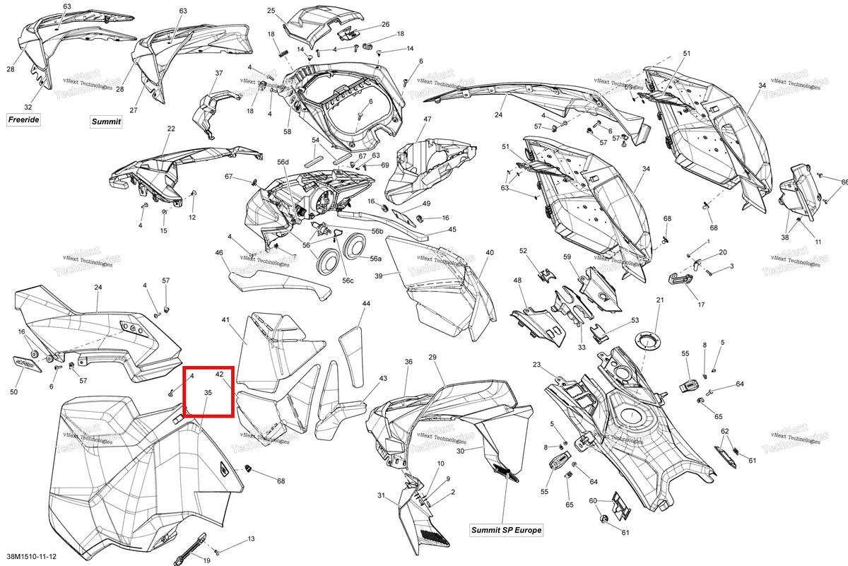 Деталь 517305687 на схеме узла 2015 Ski-Doo SUMMIT X 800RETEC XM T3-163 Hood