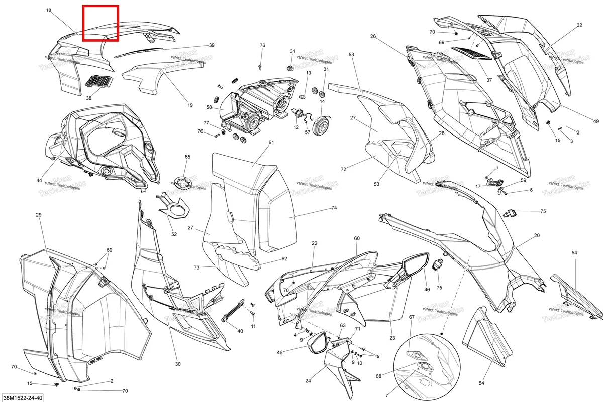 Деталь 517305692 на схеме узла 2015 Ski-Doo GRAND TOURING SE 1200 XR137 Hood Se
