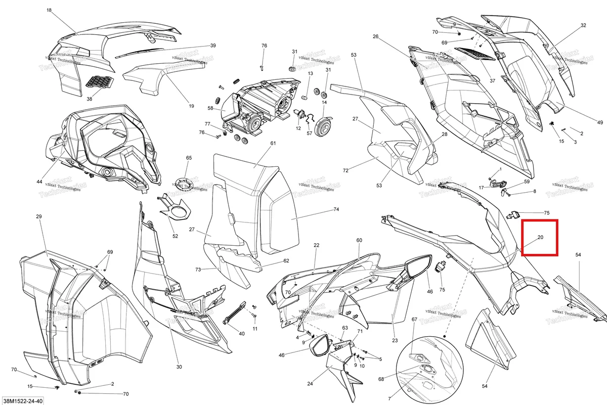 Деталь 517305693 на схеме узла 2015 Ski-Doo GRAND TOURING LE 1200 XR137 Hood Le