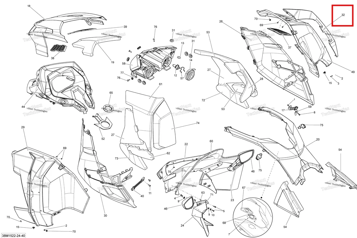 Деталь 517305697 на схеме узла 2015 Ski-Doo GRAND TOURING LE 1200 XR137 Hood Le
