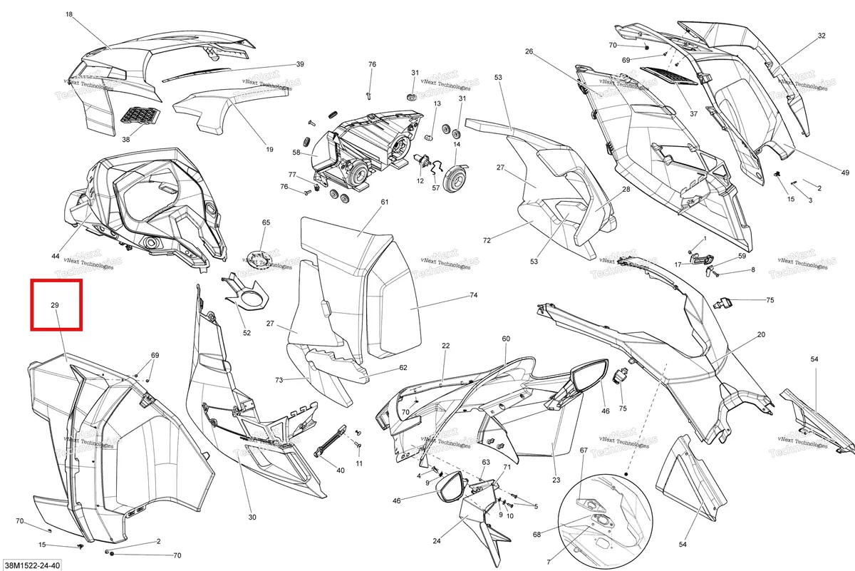Деталь 517305704 на схеме узла 2015 Ski-Doo GRAND TOURING LE 1200 XR137 Hood Le