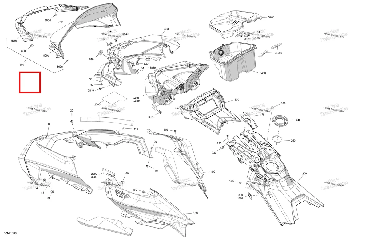 Деталь 517305749 на схеме узла 2025 Ski-Doo BACKCOUNTRY - 600 EFI - SPORT - UBSA - Neo Yellow - 146X15X1.6C Track Body - Hood