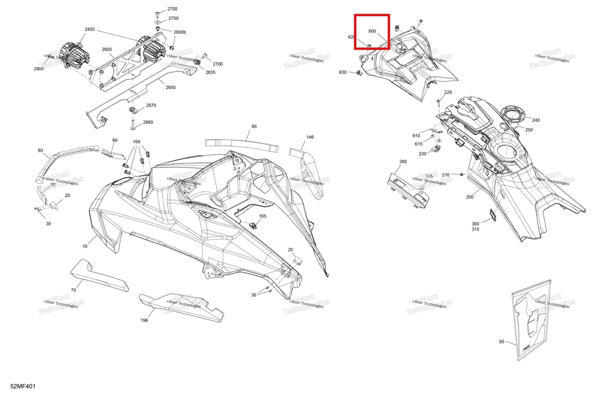 Деталь 517305782 на схеме узла 2026 Ski-Doo MXZ - RACING - 600 RS - BMTA - Neo Yellow - 15X137X1.75R Track Body - Hood