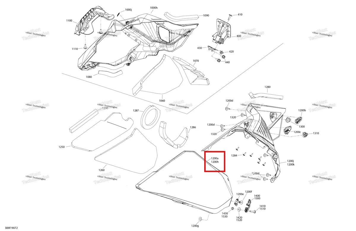 Деталь 517305864 на схеме узла 2019 Ski-Doo RENEGADE 600R E-TEC - ADRENALINE X Hood - Panel Section