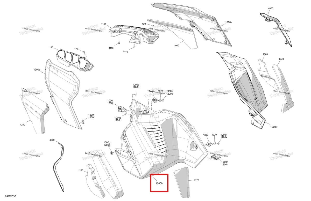 Деталь 517306296 на схеме узла 2023 Ski-Doo GRAND TOURING 900 ACE - LTD Body - Side Panels
