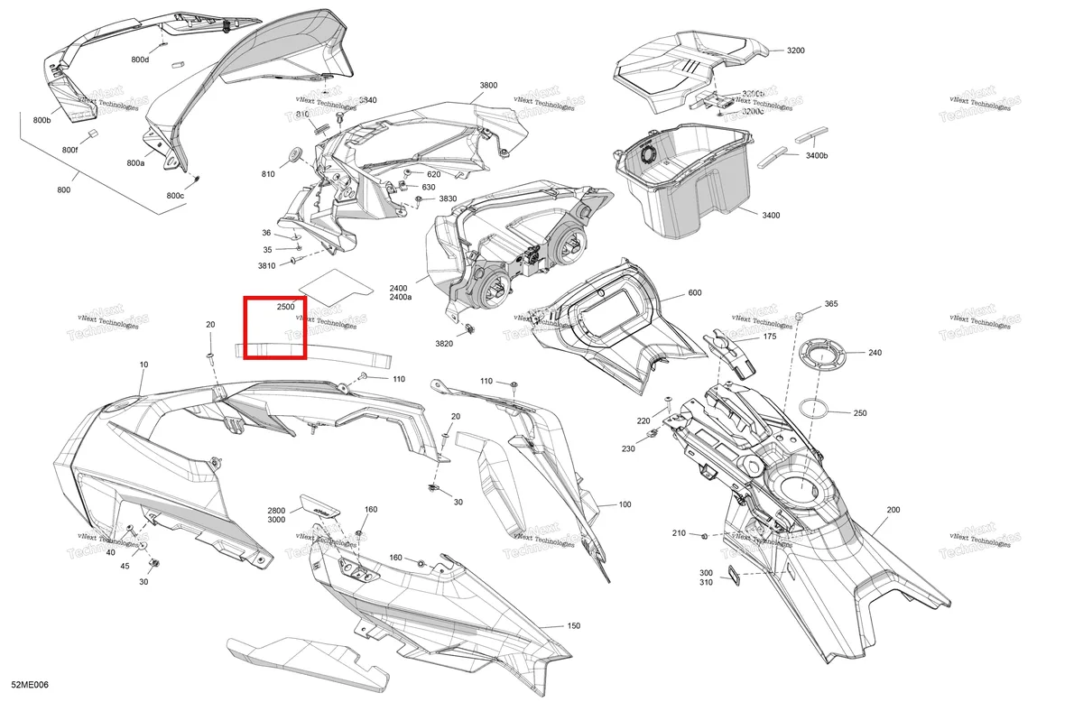 Деталь 517306423 на схеме узла 2025 Ski-Doo BACKCOUNTRY - 600 EFI - SPORT - UBSA - Neo Yellow - 146X15X1.6C Track Body - Hood