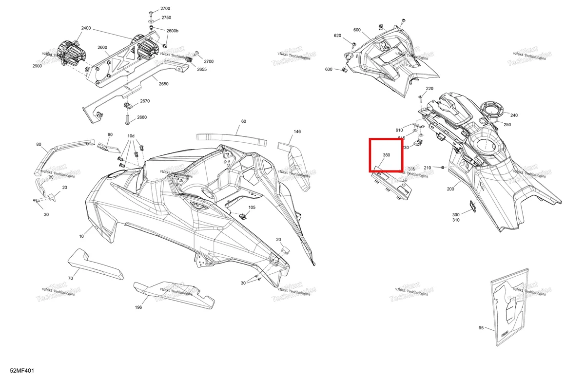 Деталь 517306583 на схеме узла 2026 Ski-Doo MXZ - RACING - 600 RS - BMTA - Neo Yellow - 15X137X1.75R Track Body - Hood