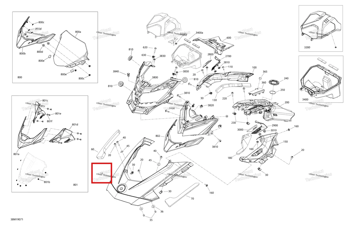Деталь 517306629 на схеме узла 2019 Ski-Doo RENEGADE 600R E-TEC - ADRENALINE X Hood - Hood Section