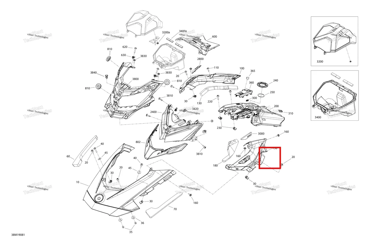 Деталь 517306653 на схеме узла 2019 Ski-Doo FREERIDE 137 850 E-TEC Hood - Hood Section