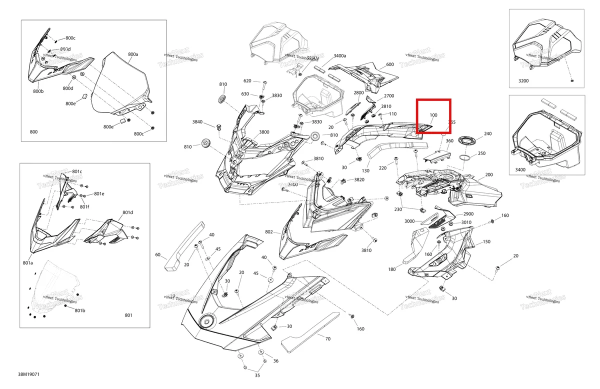 Деталь 517306722 на схеме узла 2019 Ski-Doo RENEGADE 600R E-TEC - ADRENALINE X Hood - Hood Section