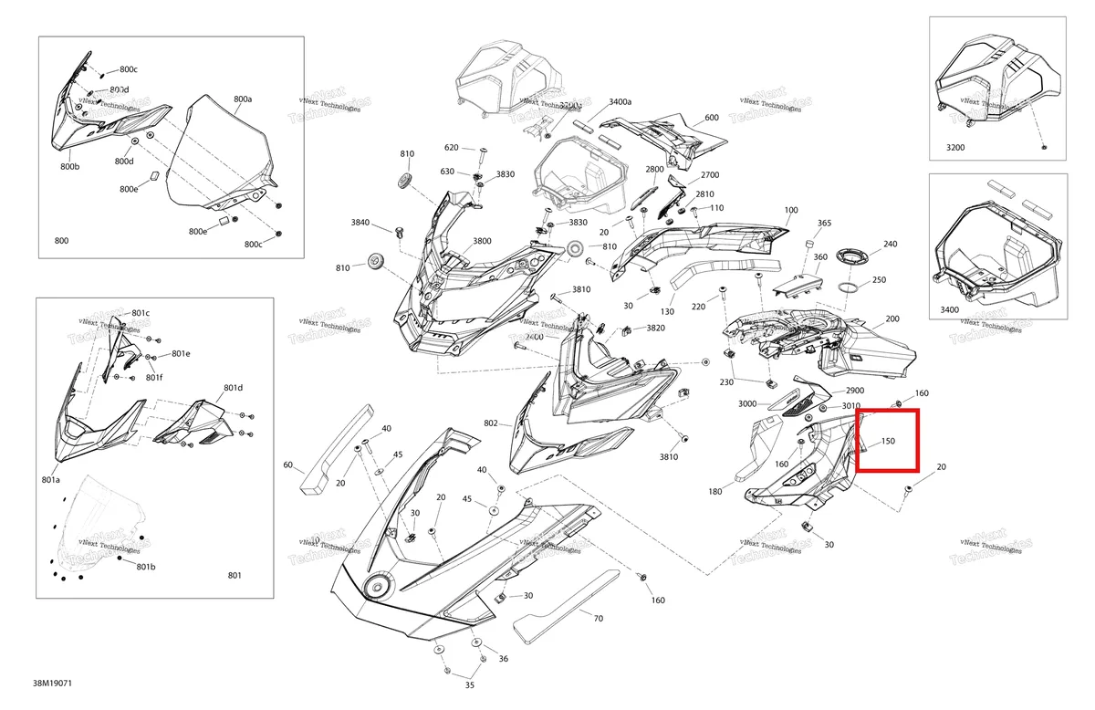 Деталь 517306727 на схеме узла 2019 Ski-Doo RENEGADE 600R E-TEC - ADRENALINE X Hood - Hood Section