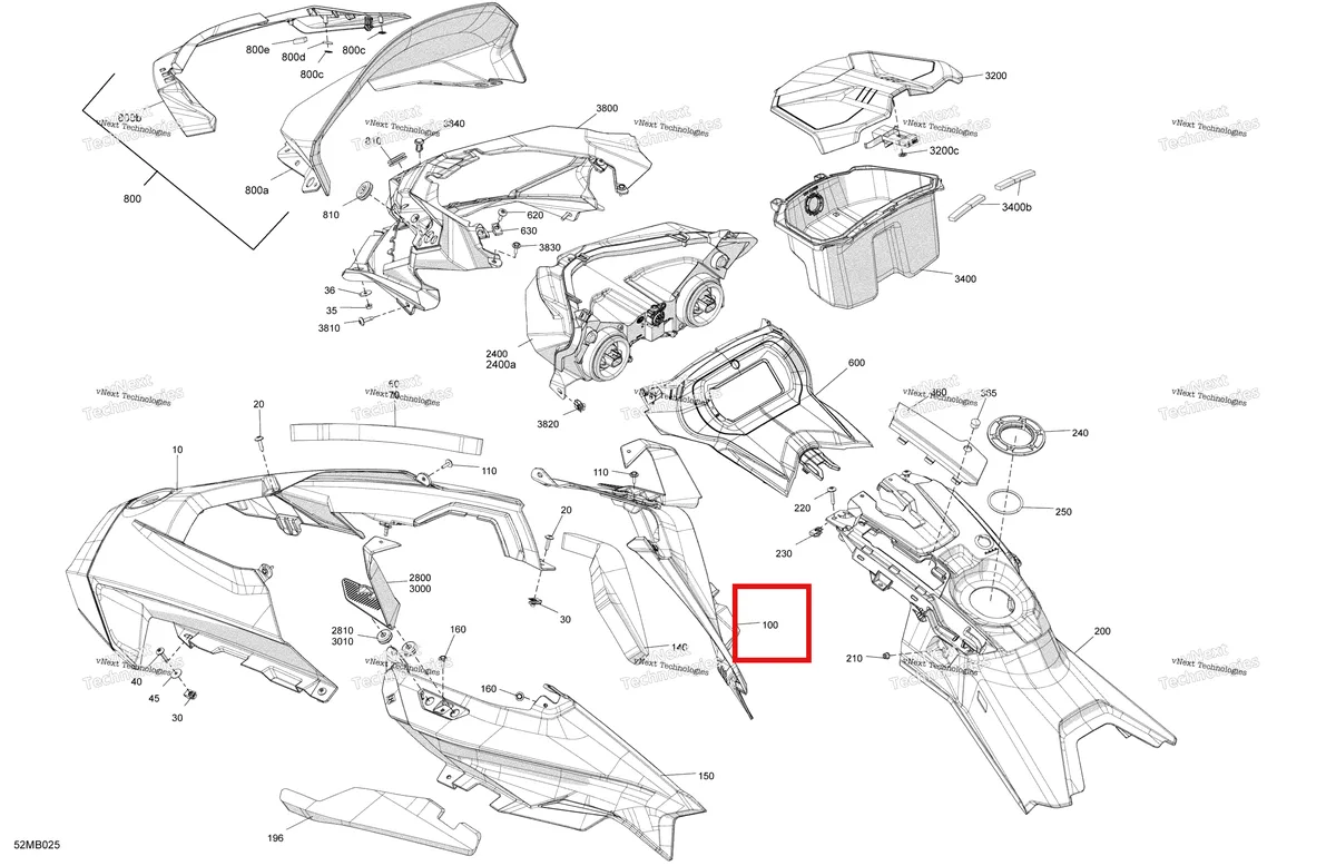 Деталь 517306733 на схеме узла 2022 Ski-Doo RENEGADE 850 E-TEC - Adrenaline Body - Hood