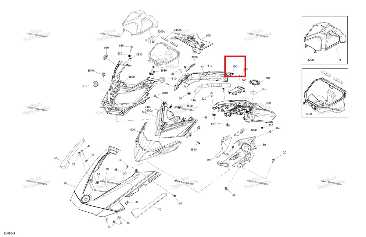 Деталь 517306734 на схеме узла 2022 Ski-Doo RENEGADE 850 E-TEC - XRS With SAS Body - Hood