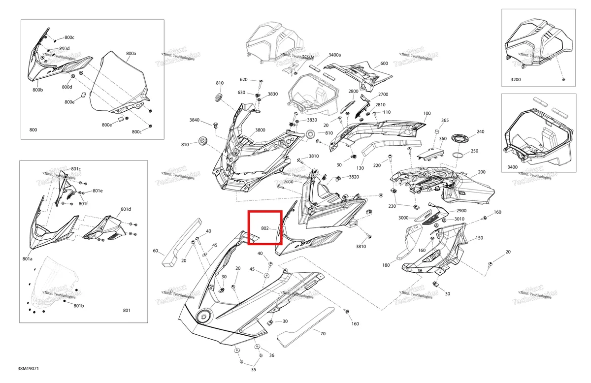 Деталь 517306764 на схеме узла 2019 Ski-Doo RENEGADE 600R E-TEC - ADRENALINE X Hood - Hood Section