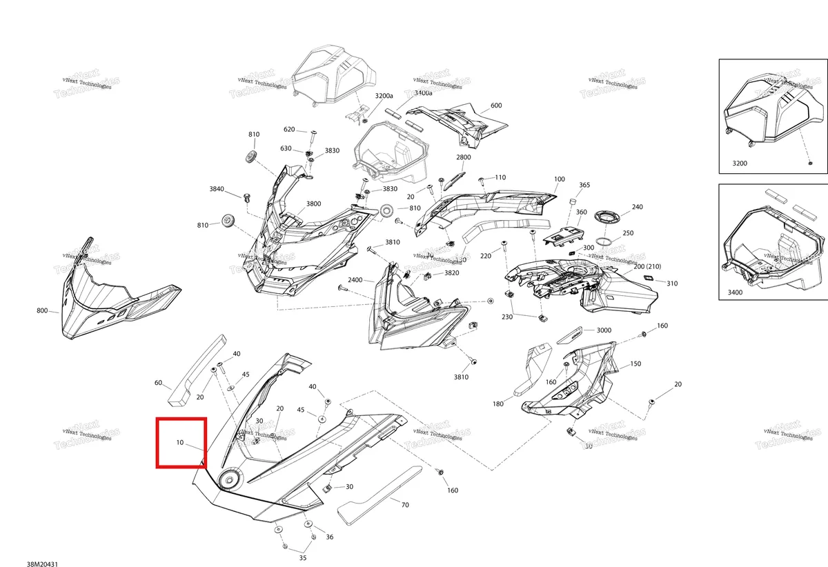 Деталь 517307051 на схеме узла 2020 Ski-Doo FREERIDE 165 850 E-TEC Body - Hood Section - Bright White - Dman_Dshot