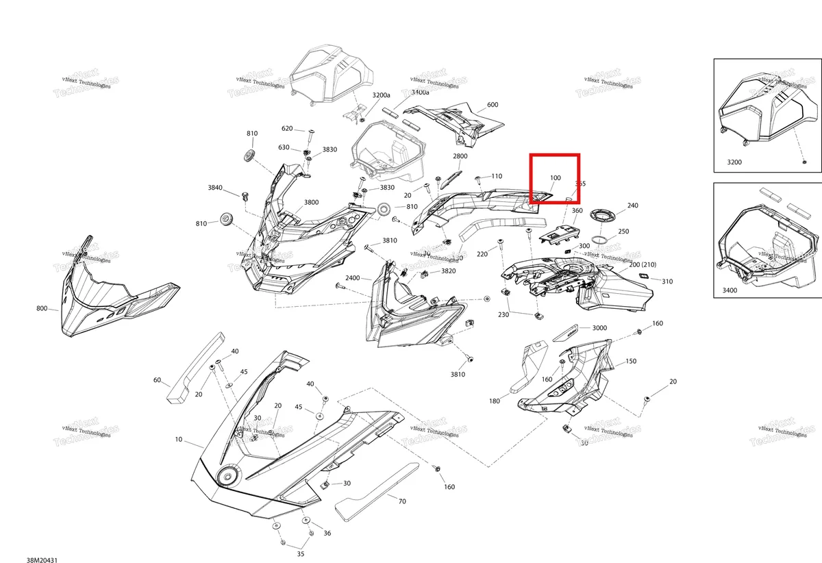 Деталь 517307052 на схеме узла 2020 Ski-Doo FREERIDE 165 850 E-TEC Body - Hood Section - Bright White - Dman_Dshot
