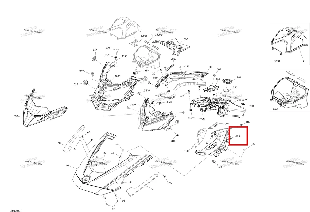 Деталь 517307053 на схеме узла 2020 Ski-Doo FREERIDE 165 850 E-TEC Body - Hood Section - Bright White - Dman_Dshot