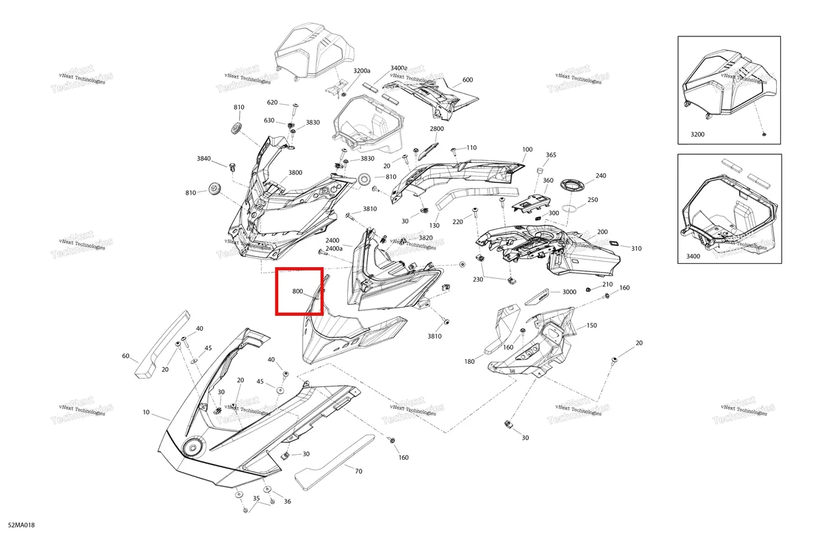 Деталь 517307054 на схеме узла 2021 Ski-Doo SUMMIT 850 E-TEC - X Body - Hood
