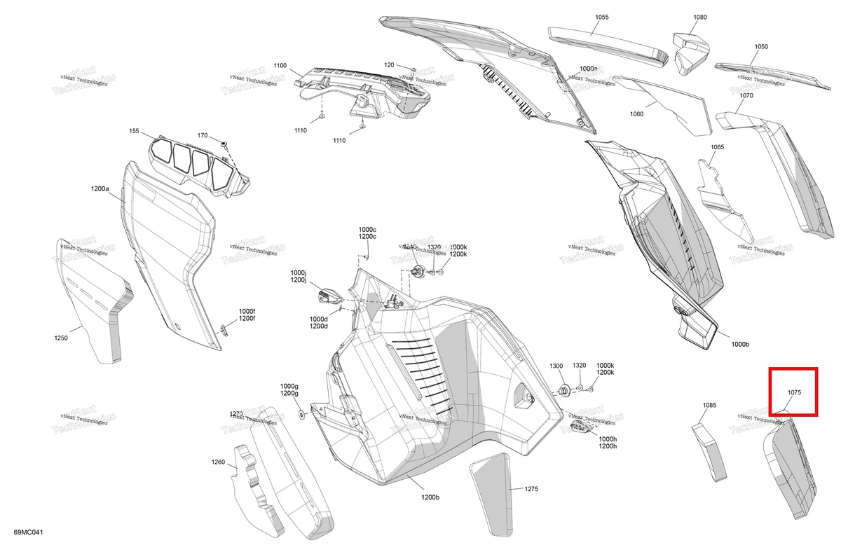 Деталь 517307170 на схеме узла 2023 Ski-Doo RENEGADE 600R E-TEC - ENDURO Body - Side Panels