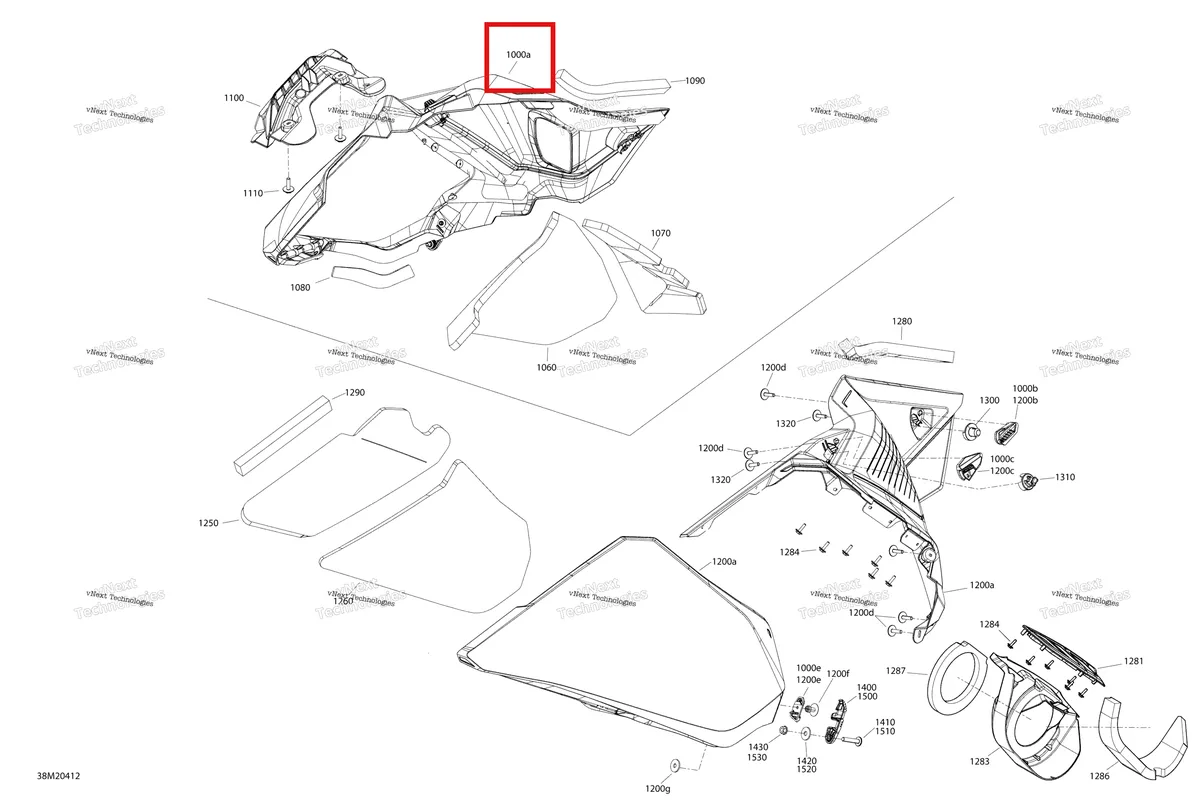 Деталь 517307272 на схеме узла 2020 Ski-Doo BACKCOUNTRY 850 E-TEC - XRS Body - Hood Section - Xrs - Lateral Panel - Can-Am Red