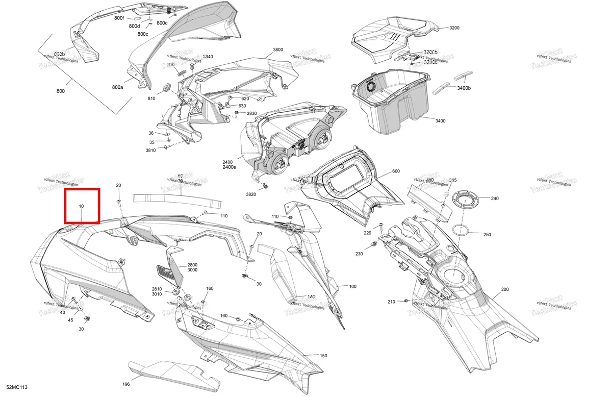 Деталь 517307291 на схеме узла 2023 Ski-Doo BACKCOUNTRY 600R E-TEC - STD Body - Hood