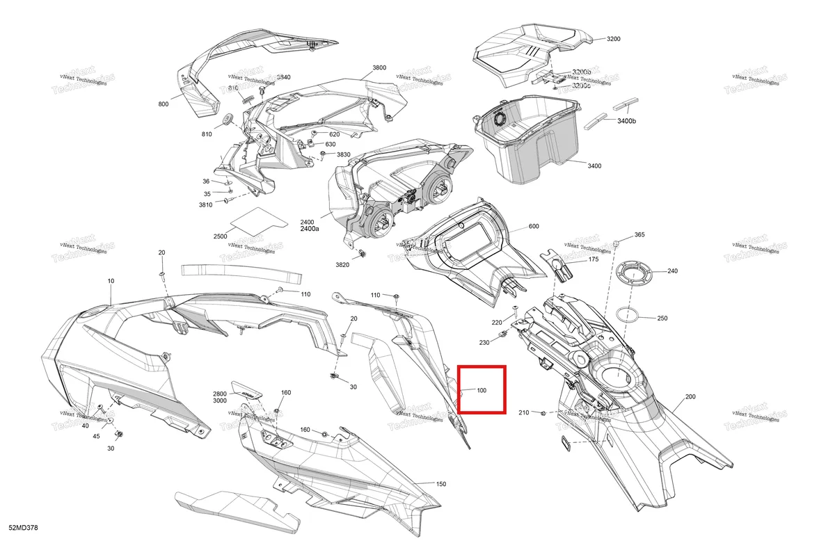 Деталь 517307299 на схеме узла 2024 Ski-Doo MXZ 600 EFI - 55 - NEO + - BPRA - Deep Black - 120X15X1.25RS Track Body - Hood