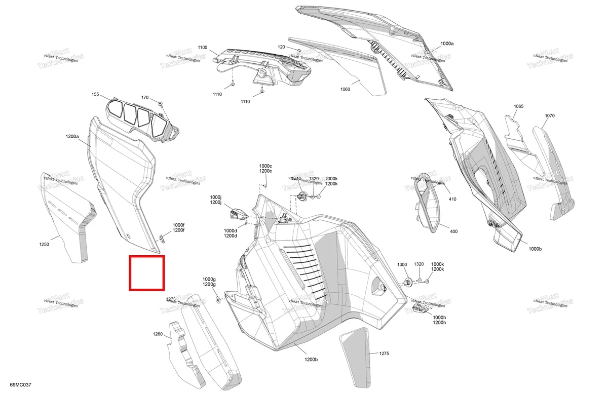 Деталь 517307322 на схеме узла 2023 Ski-Doo GRAND TOURING 600 ACE - SPORT Body - Side Panels