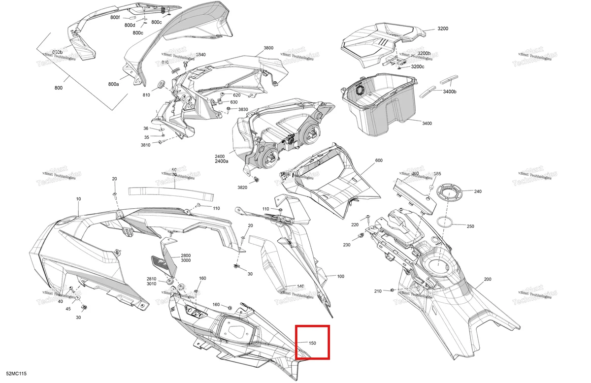 Деталь 517307428 на схеме узла 2023 Ski-Doo BACKCOUNTRY 850 E-TEC - X Body - Hood - Vip High-End Gauge