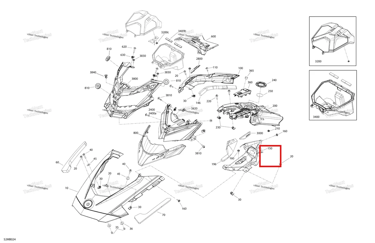 Деталь 517307446 на схеме узла 2022 Ski-Doo BACKCOUNTRY 146 850 E-TEC - XRS Body - Hood