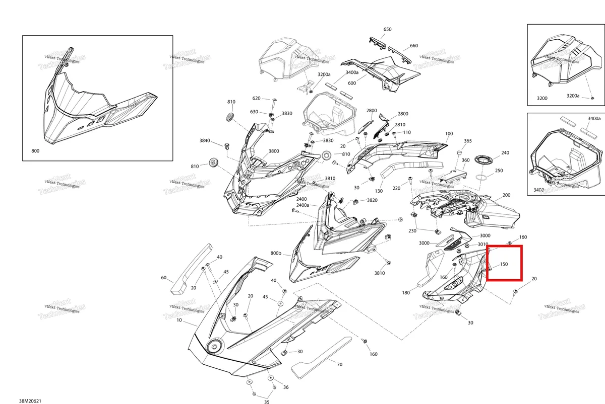 Деталь 517307452 на схеме узла 2020 Ski-Doo RENEGADE 850 E-TEC - XRS rMotion X Body - Hood Section