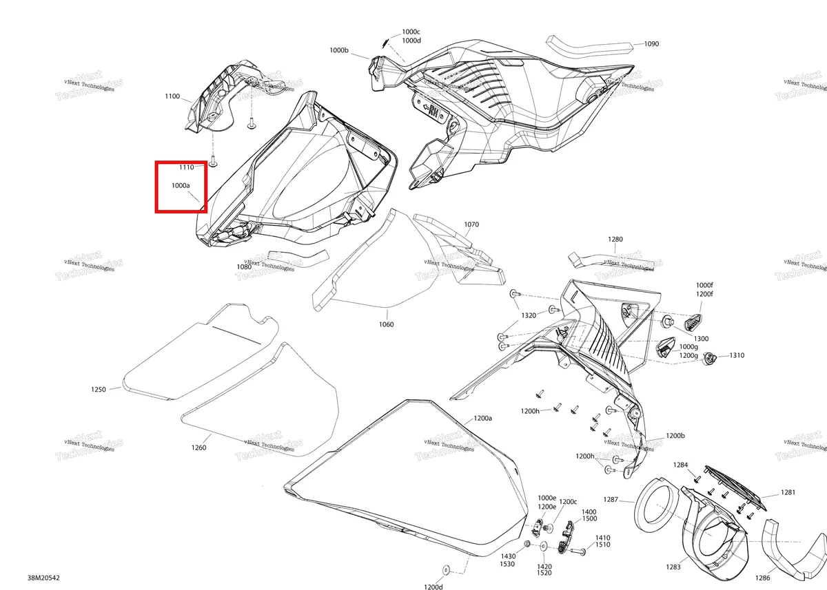 Деталь 517307454 на схеме узла 2020 Ski-Doo RENEGADE 850 E-TEC - XRS rMotion X Body - Hood Section - Lateral Panel