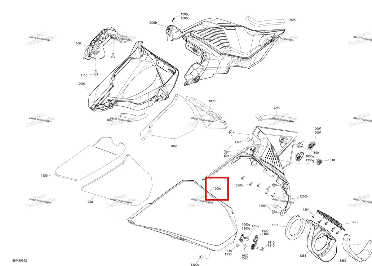 Деталь 517307456 на схеме узла 2020 Ski-Doo RENEGADE 850 E-TEC - XRS rMotion X Body - Hood Section - Lateral Panel