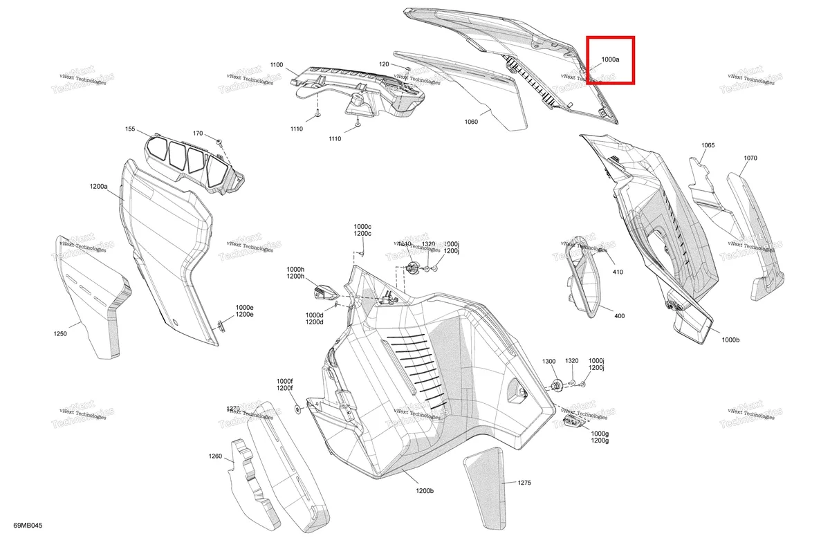 Деталь 517307530 на схеме узла 2022 Ski-Doo RENEGADE 900 ACE - Adrenaline Body - Side Panels