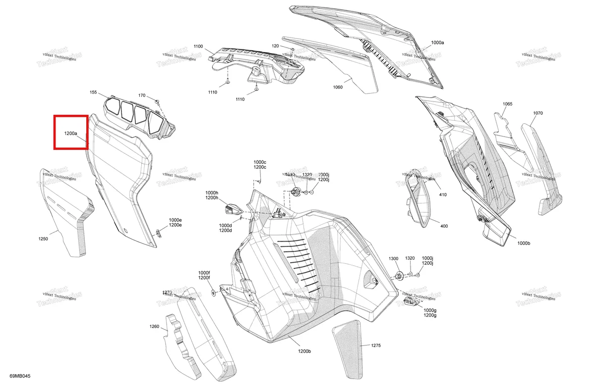 Деталь 517307534 на схеме узла 2022 Ski-Doo RENEGADE 900 ACE - Adrenaline Body - Side Panels